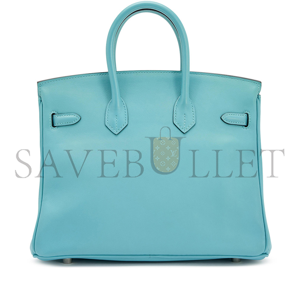 HERMÈS MASTER BIRKIN 25 SWIFT LEATHER MACAROON BLUE LINING 3Q PINK SILVER BUCKLE H049362CK15 (25*20*13cm)